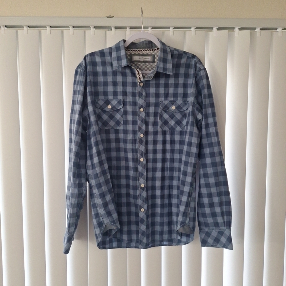 PD&C Blue Plaid Button Front Long Sleeve Shirt